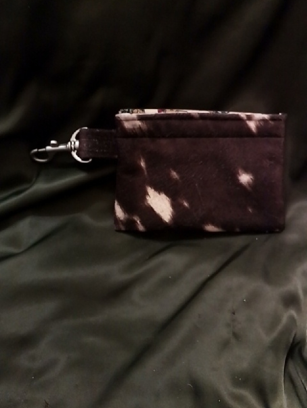 Hand Crafted Black and Cream Cowhide Wristlet Key Pouch